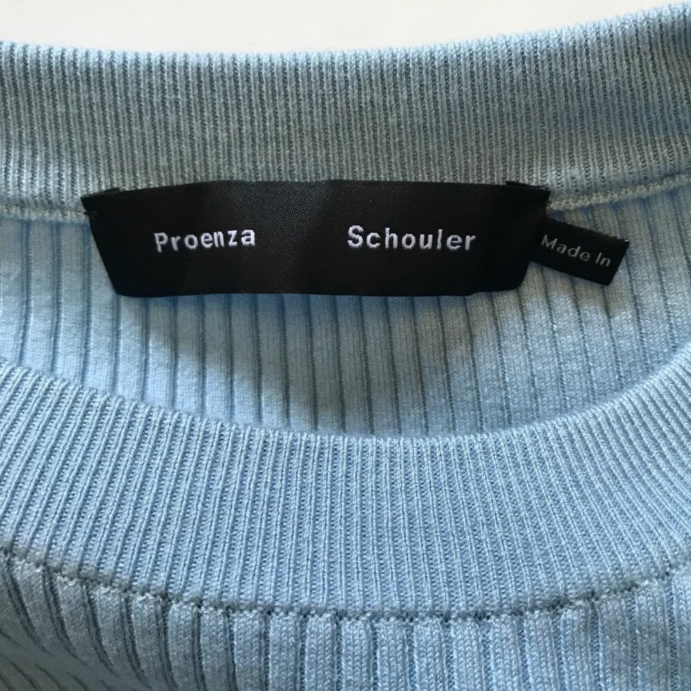 NWOT Proenza Schouler Rib Knit Midi Dress Womens Large Blue Black Crew Neck Silk - Picture 7 of 14